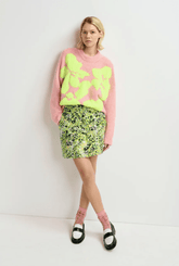Essentiel Antwerp Floral Jacquard Mini Skirt in Black Green Lime