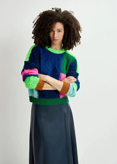 Essentiel Antwerp Patchwork Sweater in Navy Green Pink