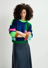 Essentiel Antwerp Patchwork Sweater in Navy Green Pink