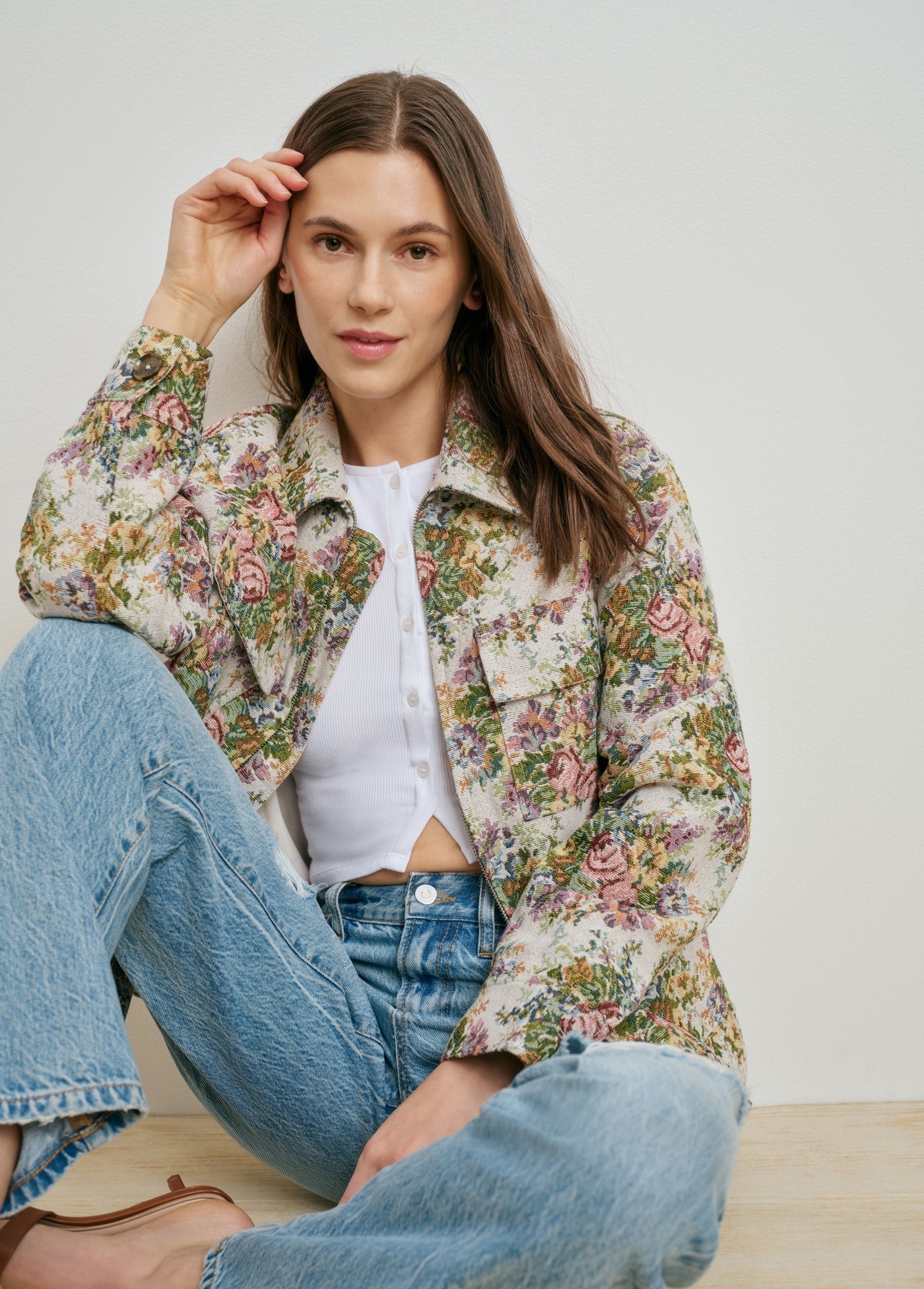Favorite Daughter The Birdie Jacket in Floral Jacquard