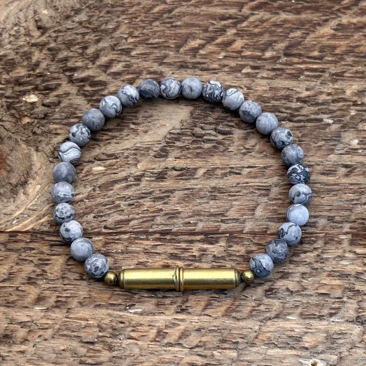 Flint Beaded Single Bracelet: Brass Snake / Large