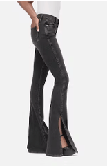 Frame Le High Flare Side Slit in Obsidian Clean