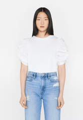 Frame Ruched Tie Sleeve Tee in Blanc