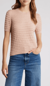 Frame Smocked Silk Sweater in Peony