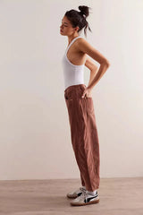 Free People Good Luck Mid-Rise Cord Barrel Jeans in Emperador