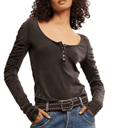 Free People Hope Henley Top in Black