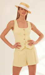 Generation Love Beatriz Crepe Vest in Pastel Yellow