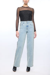 Generation Love Brody Crystal Bodysuit in Black