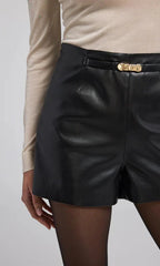 FINAL SALE Generation Love Danny Belted Vegan Leather Shorts in Black