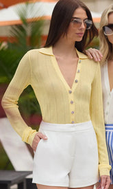 Generation Love Megan Pointelle Cardigan in Pale Yellow