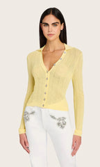 Generation Love Megan Pointelle Cardigan in Pale Yellow