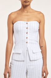 Generation Love Quinn Pinstripe Linen Vestier in White Black