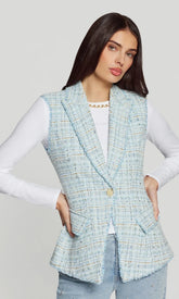 Generation Love Rialto Tweed Sleeveless Blazer in Aqua Melange