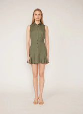 Gilner Farrar Aria Dress in Khaki Green Linen