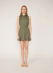 Gilner Farrar Aria Dress in Khaki Green Linen
