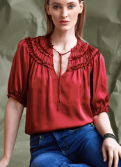 Go Silk Go Frilled to Bits Top in Sangria
