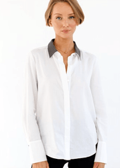 Go Silk Le Blouse Beaded Collar in White