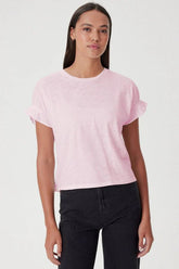 Goldie Tees Slub Puff & Ruffle Sleeve Tee in Cherry Blossom