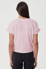 Goldie Tees Slub Puff & Ruffle Sleeve Tee in Cherry Blossom