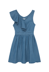 Habitual Girl Ruffled Shoulder Dress in Indigo
