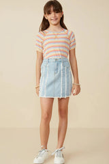Hayden Girl Frayed Seam Detailed Denim Skirt in Light Denim