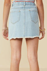 Hayden Girl Frayed Seam Detailed Denim Skirt in Light Denim
