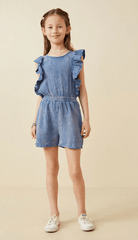 Hayden Girls Crinkle Ruffled Tank Romper in Blue