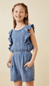 Hayden Girls Crinkle Ruffled Tank Romper in Blue