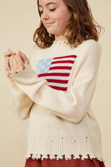 Hayden Girls Distressed Old Glory Graphic Sweater in Ivory