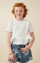 Hayden Girls Poplin Hem Top in White
