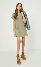 Hayden Girls Roll Sleeve Mini Dress in Olive