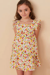 Hayden Girls Ruffle Floral Tank Dress in Off White