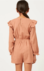 Hayden Girls Ruffle Shoulder Romper in Mauve