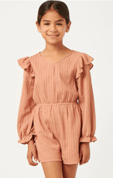 Hayden Girls Ruffle Shoulder Romper in Mauve