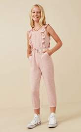 Hayden Girls Smocked Ruffle Jumpsuit in Mauve