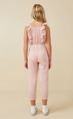 Hayden Girls Smocked Ruffle Jumpsuit in Mauve