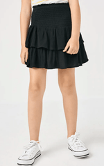 Hayden Girls Smocked Ruffle Tiered Mini Skirt in Black