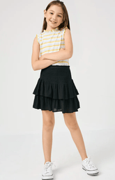 Hayden Girls Smocked Ruffle Tiered Mini Skirt in Black