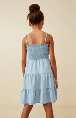 Hayden Girls Smocked Tiered Skirt Denim Tencel Mini Dress
