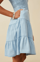 Hayden Girls Smocked Tiered Skirt Denim Tencel Mini Dress