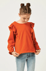 Hayden Girls Soft French Terry Ruffled Long Sleeve Top