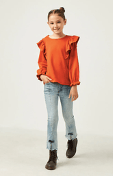 Hayden Girls Soft French Terry Ruffled Long Sleeve Top