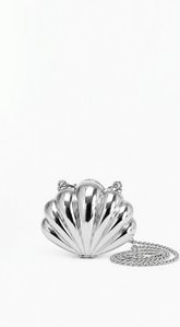 Coraline Shell Metal Mini Clutch Purse - Silver
