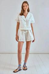 Hunter Bell Fern Short in White Embroidery