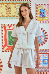 Hunter Bell Fern Short in White Embroidery