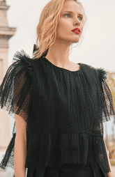 Hunter Bell Heather Top in Onyx Flocked Tulle