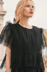 Hunter Bell Heather Top in Onyx Flocked Tulle