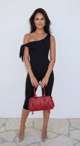 Axis Off Shoulder Tie Capri Jumpsuit - Black