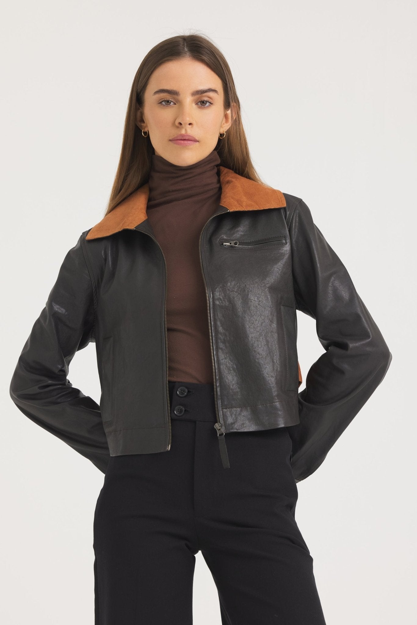 Jakett Moira Wrinkled Leather Jacket in Chocolate