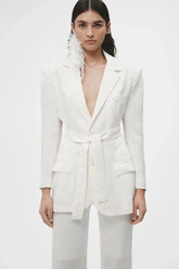 JC Pajares Linen Cut Out Blazer in White